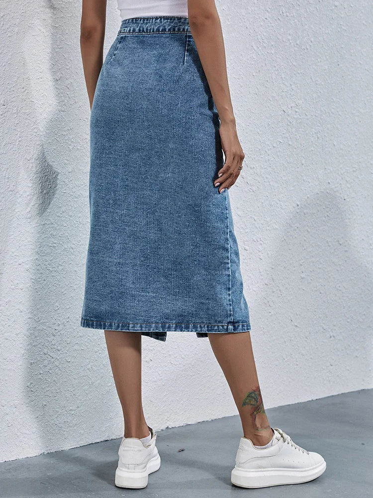 Casual Knee Length Skirt with Pockets