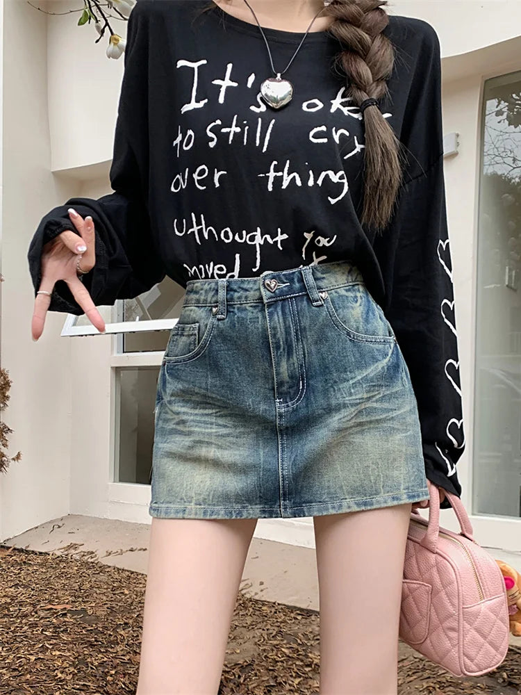 Y2K Streetwear Denim A-line Short Skirt