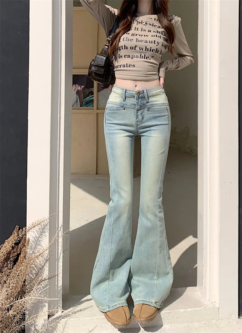Vintage Flare Women's Street Low Waist Girls Stretch Slim Denim Long Jeans