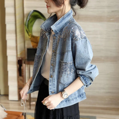 Women Denim Spring Autumn New Loose Fashion Jeans Long Sleeve Coat