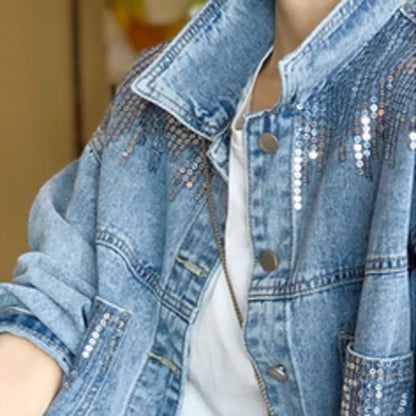 Women Denim Spring Autumn New Loose Fashion Jeans Long Sleeve Coat