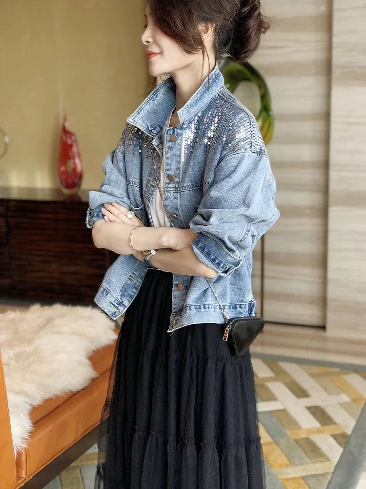 Women Denim Spring Autumn New Loose Fashion Jeans Long Sleeve Coat