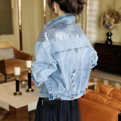 Women Denim Spring Autumn New Loose Fashion Jeans Long Sleeve Coat