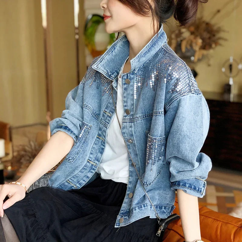 Women Denim Spring Autumn New Loose Fashion Jeans Long Sleeve Coat