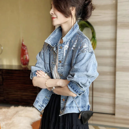 Women Denim Spring Autumn New Loose Fashion Jeans Long Sleeve Coat