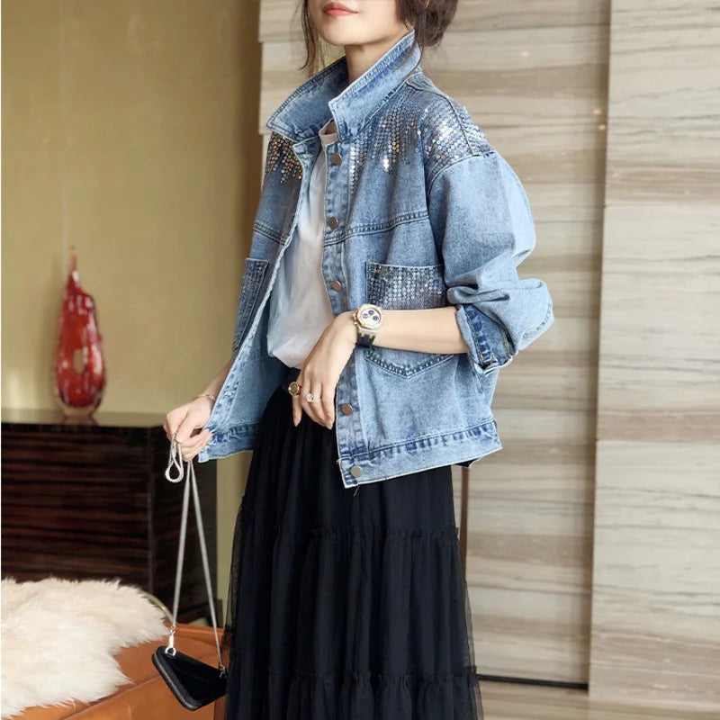 Women Denim Spring Autumn New Loose Fashion Jeans Long Sleeve Coat