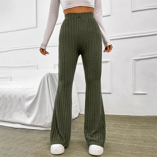 Fall New Solid Wide Pit Stripe Casual Knitted Wide-Legged Warm Streetwear Pants