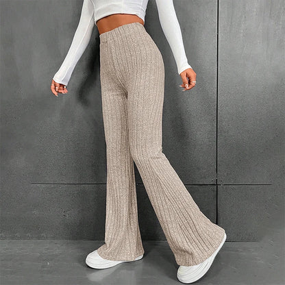 Fall New Solid Wide Pit Stripe Casual Knitted Wide-Legged Warm Streetwear Pants