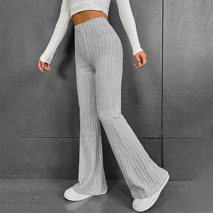 Fall New Solid Wide Pit Stripe Casual Knitted Wide-Legged Warm Streetwear Pants