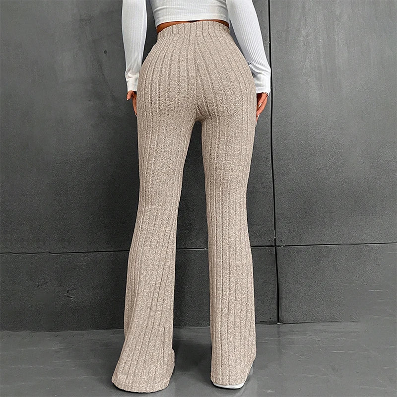 Fall New Solid Wide Pit Stripe Casual Knitted Wide-Legged Warm Streetwear Pants