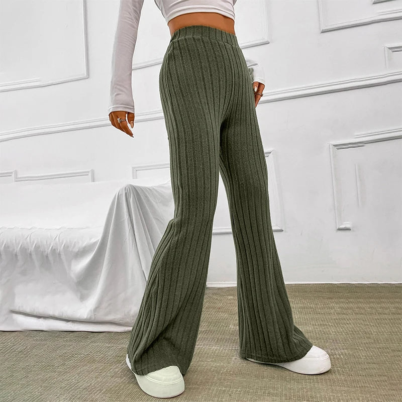 Fall New Solid Wide Pit Stripe Casual Knitted Wide-Legged Warm Streetwear Pants