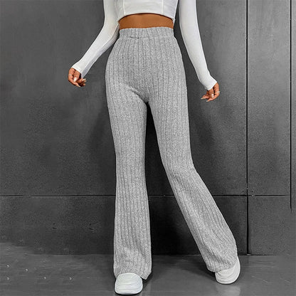 Fall New Solid Wide Pit Stripe Casual Knitted Wide-Legged Warm Streetwear Pants