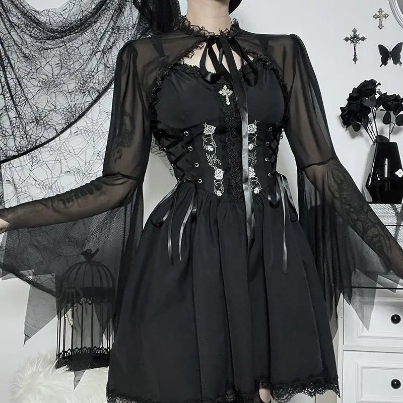 Round Neck Serrated Edge Thin Lace Gothic Lolita Pleated Edge Cardigan