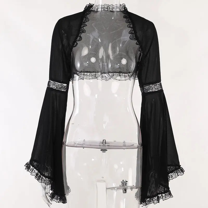 Diablo Lace Cover Up Kam Shoulder Halloween Half Flared Sleeve Gothic Hollowing Out Cardigan