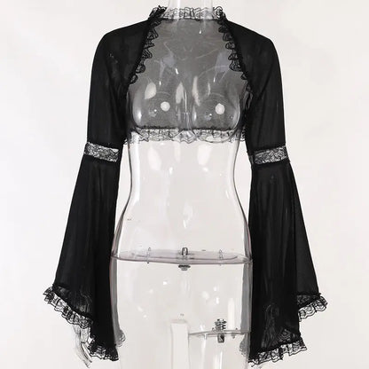 Diablo Lace Cover Up Kam Shoulder Halloween Half Flared Sleeve Gothic Hollowing Out Cardigan