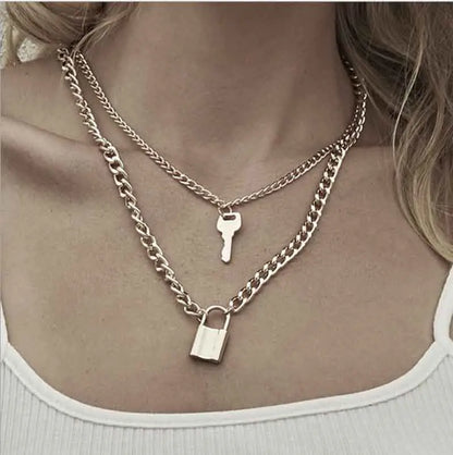 Gothic Pendant Layer Key Double Women's Lock Statement Exaggeration New Gift Jewelry Necklace