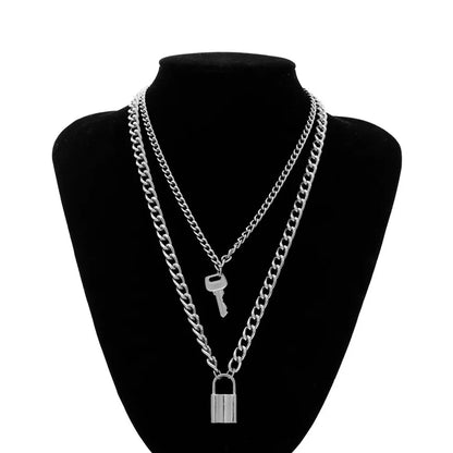 Gothic Pendant Layer Key Double Women's Lock Statement Exaggeration New Gift Jewelry Necklace