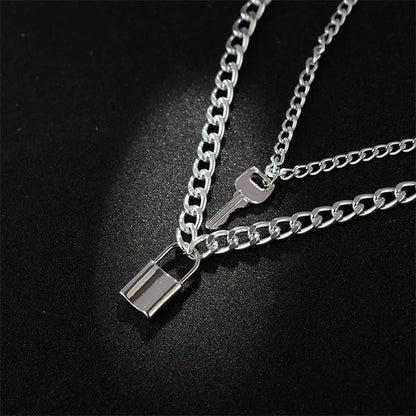 Gothic Pendant Layer Key Double Women's Lock Statement Exaggeration New Gift Jewelry Necklace