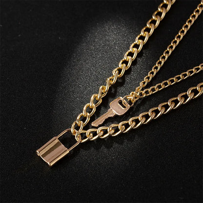 Gothic Pendant Layer Key Double Women's Lock Statement Exaggeration New Gift Jewelry Necklace