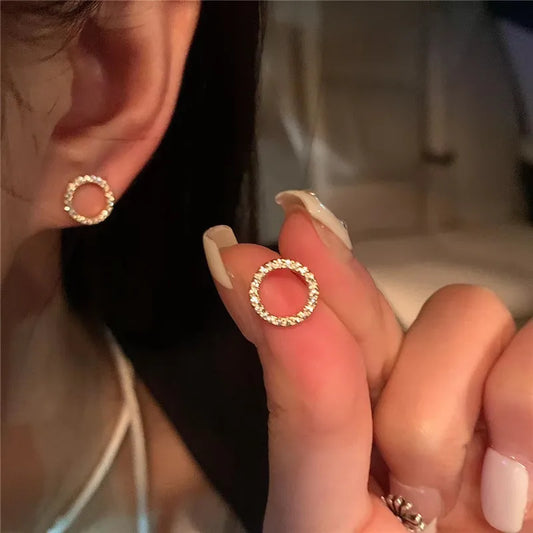 Small Circle Gold Color Crystal Minimalist Korean Party Summer Fashion Accessories Gift Delicate Earring