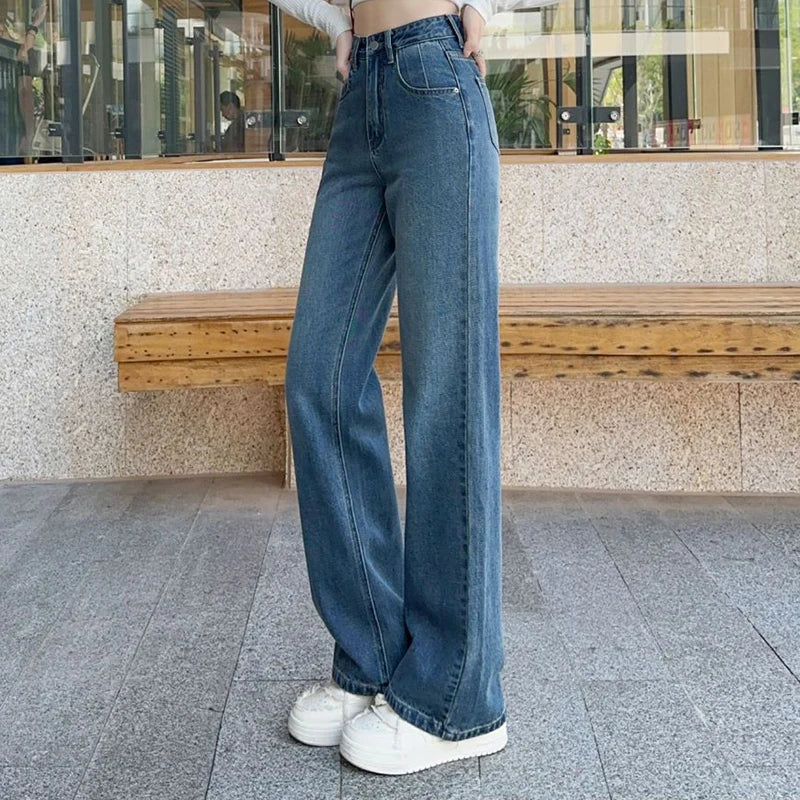 High Waist Drop Straight Classic Denim Jeans