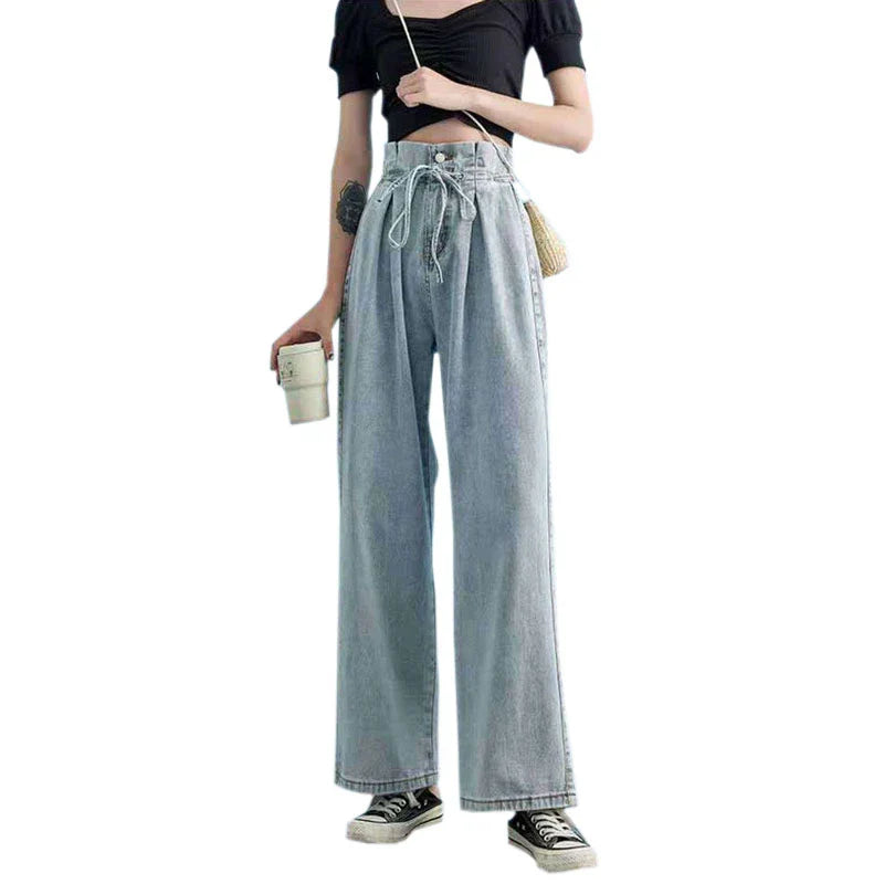 Early Spring Female Design High Waist Straight Of The Casual Trailing Wide-Leg Jeans