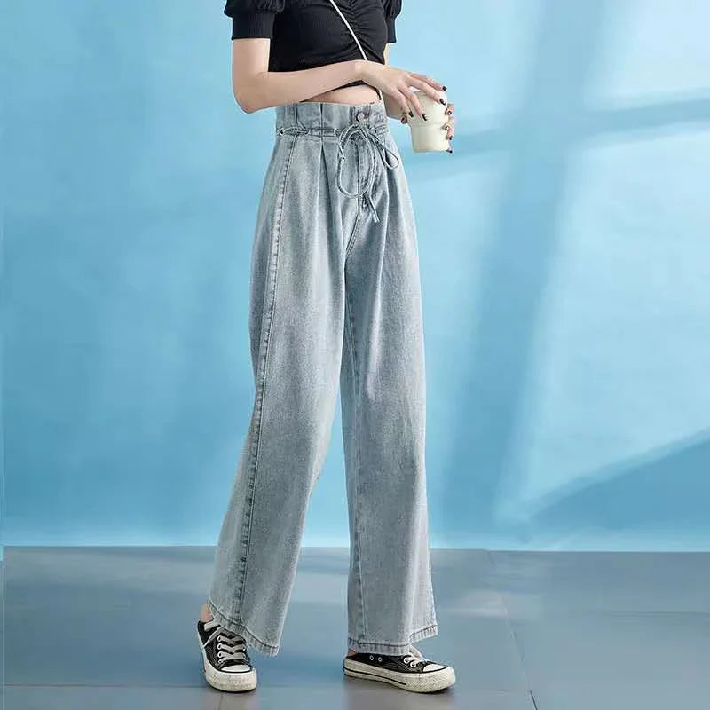 Early Spring Female Design High Waist Straight Of The Casual Trailing Wide-Leg Jeans