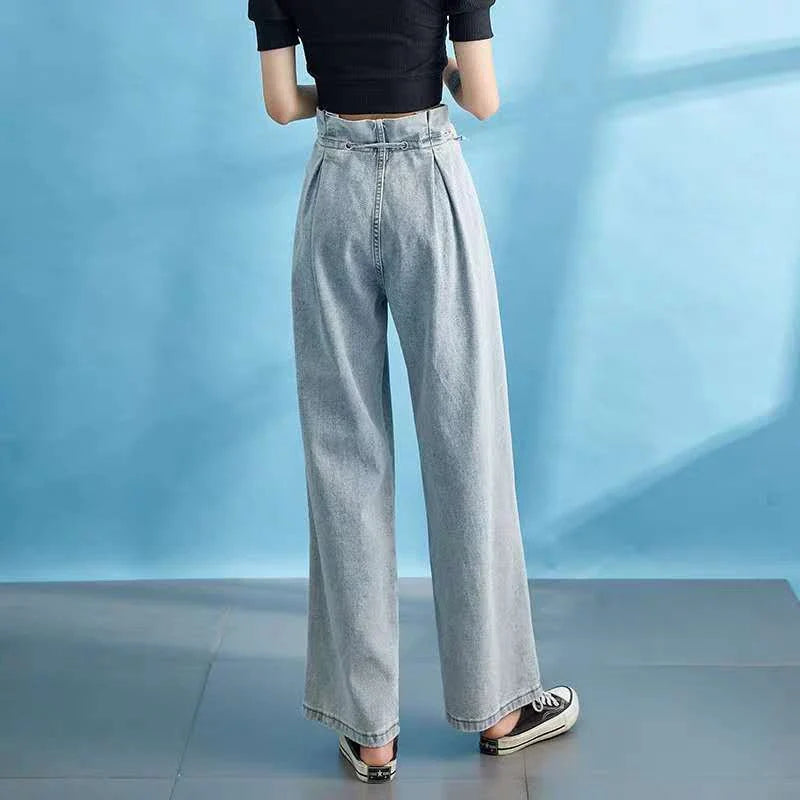 Early Spring Female Design High Waist Straight Of The Casual Trailing Wide-Leg Jeans