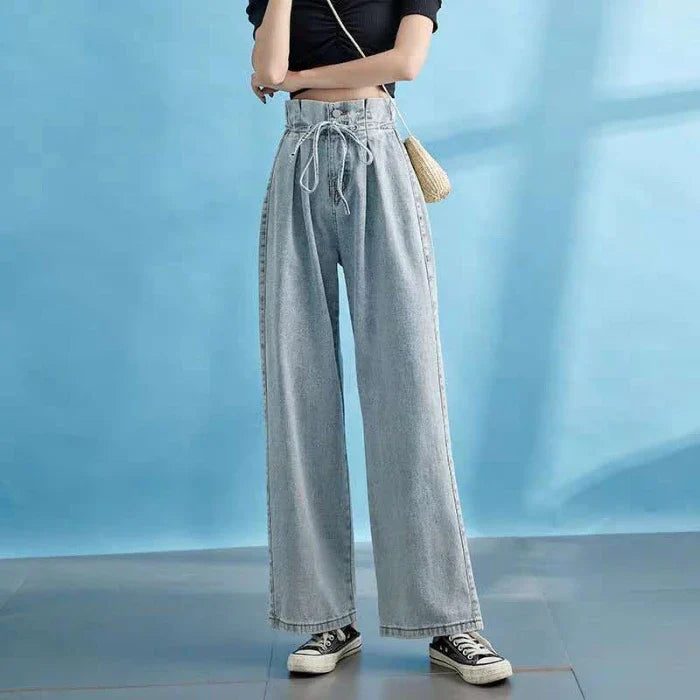 Early Spring Female Design High Waist Straight Of The Casual Trailing Wide-Leg Jeans