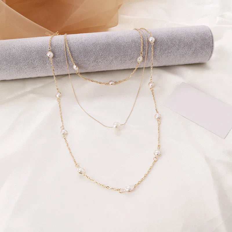 Women Pearl Clavicle Chain Multilayer Glamour Jewelry Elegant Necklace