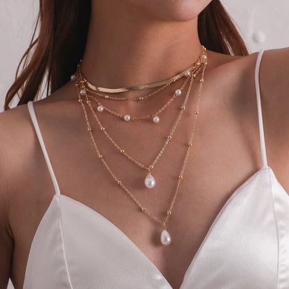 Women Pearl Clavicle Chain Multilayer Glamour Jewelry Elegant Necklace