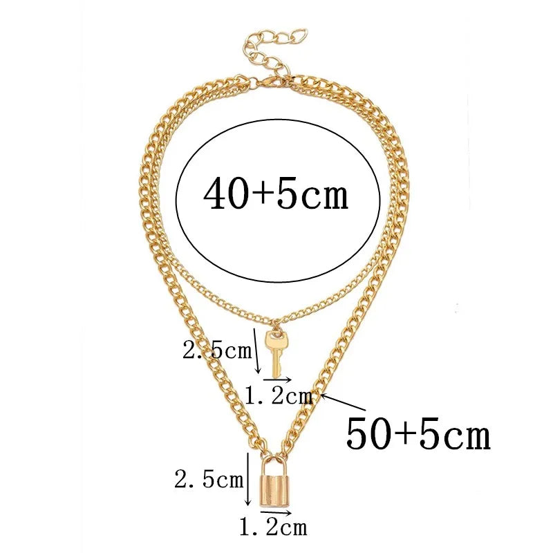 European American Personality Fashion Key Exaggerated Double Layer Retro Necklake