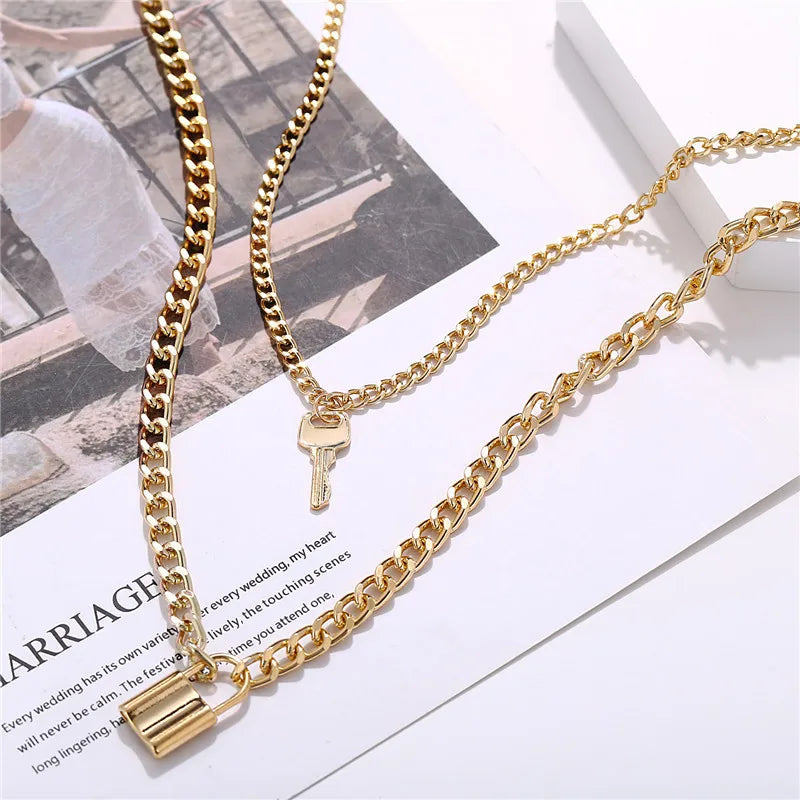 European American Personality Fashion Key Exaggerated Double Layer Retro Necklake