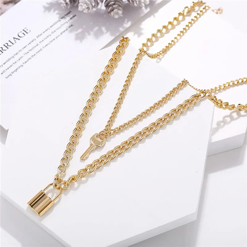 European American Personality Fashion Key Exaggerated Double Layer Retro Necklake