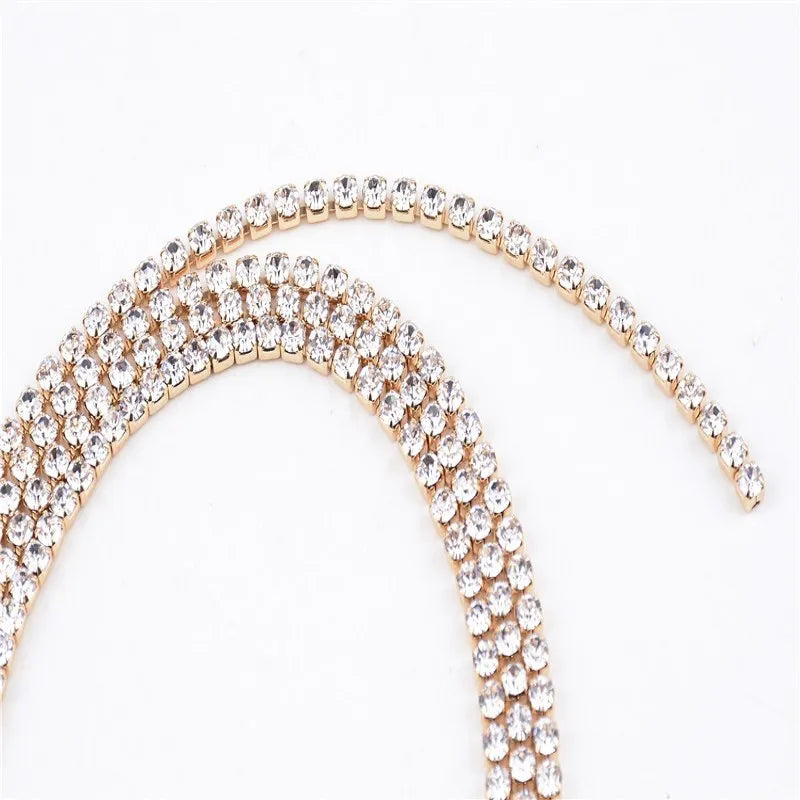 European Wild Crystal Rhinestone Chokers Flash Clavicle Thin Long Party Necklake