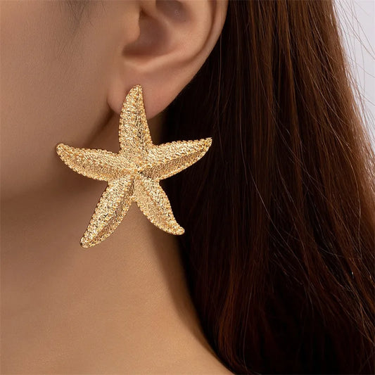 Boho Large Metal Starfish Trendy Summer Gold Color 2024 Fashion New Exaggerated Earring