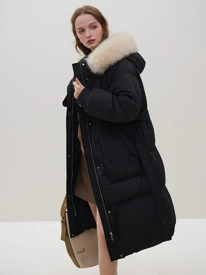 Detachable Fox Fur Collar Windbreaker Down Winter Warm Stylish Elegant Chic Cozy Coat