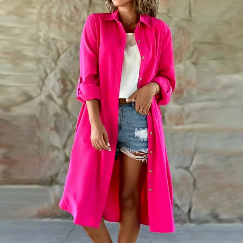 Women Loose Long Top Cardigan Spring Adjusted Sleeve Thin Jacket Coat