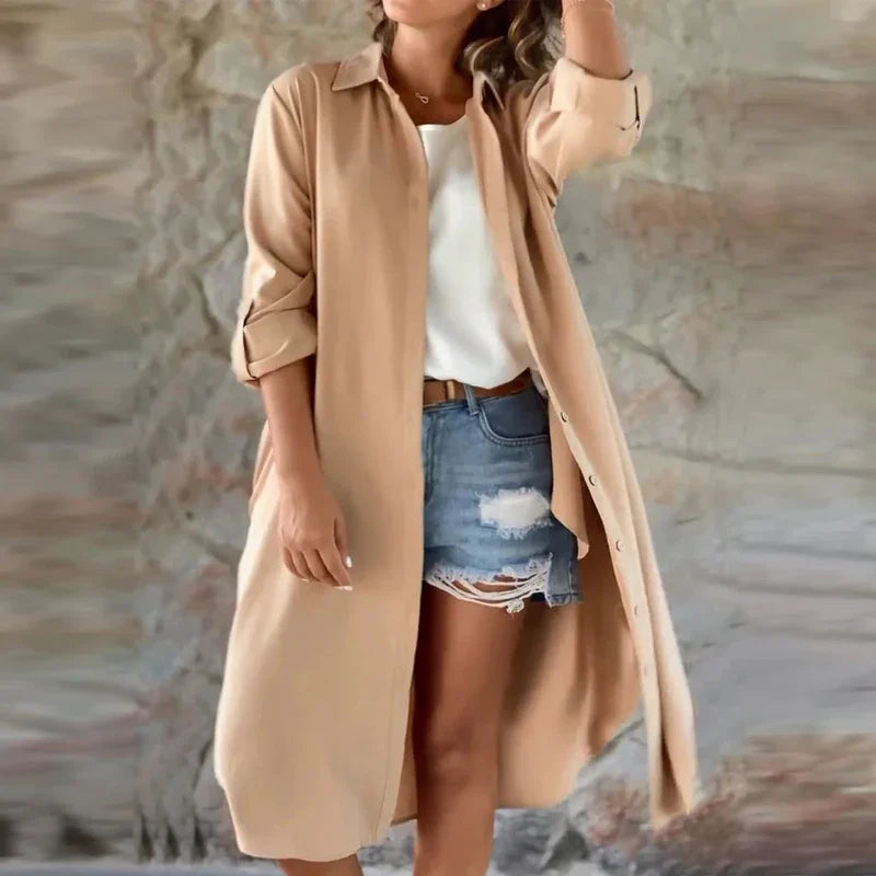 Women Loose Long Top Cardigan Spring Adjusted Sleeve Thin Jacket Coat