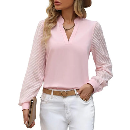 Fall Women Shirt Stand Collar Long Sleeve Loose Pullover Soft Blouse