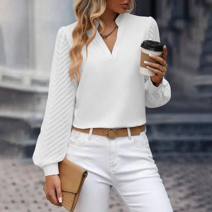 Fall Women Shirt Stand Collar Long Sleeve Loose Pullover Soft Blouse