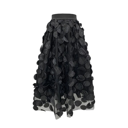 Black Gothic Polka Dot Mesh 2024 Spring Summer Elastic Midi Long Tutu Female Fashion Skirt