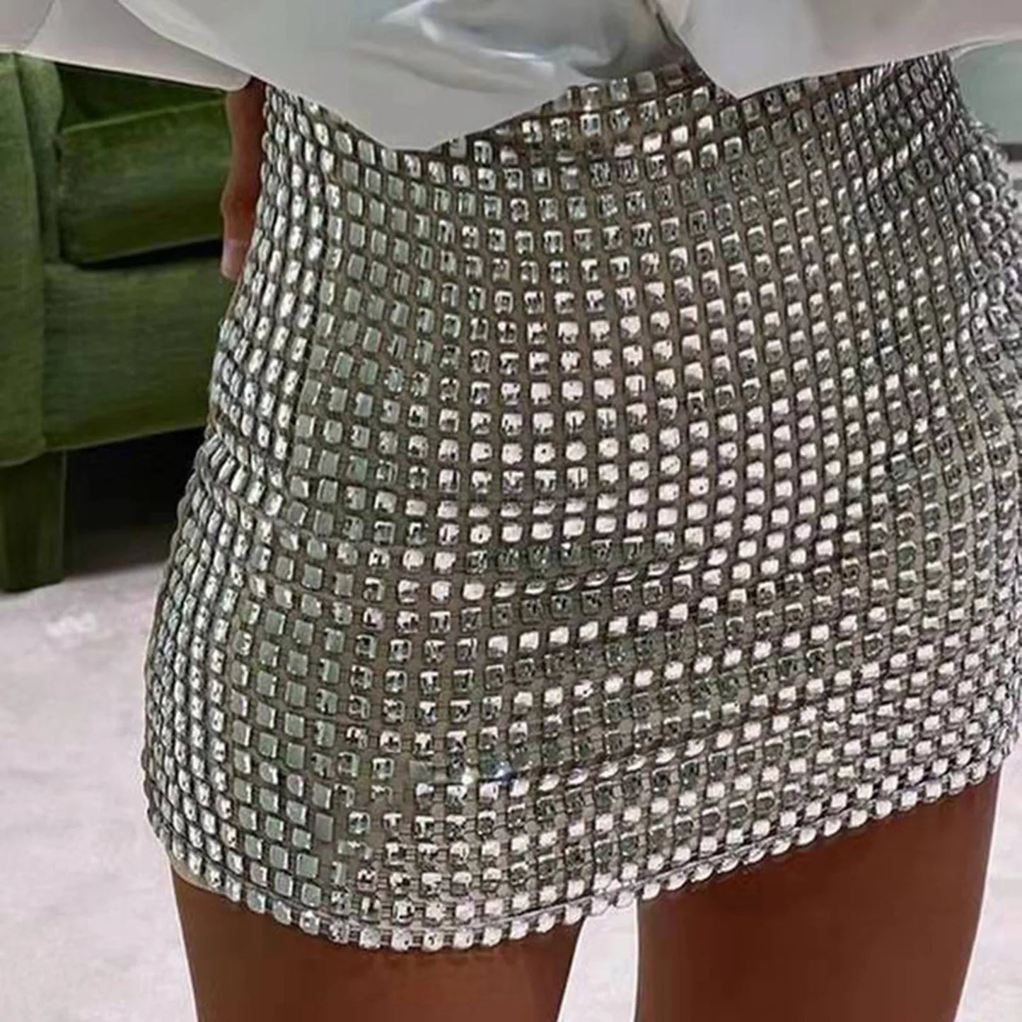 Diamond Patchwork Tight Sliver Nightclub Girls Party Fashion Skirt