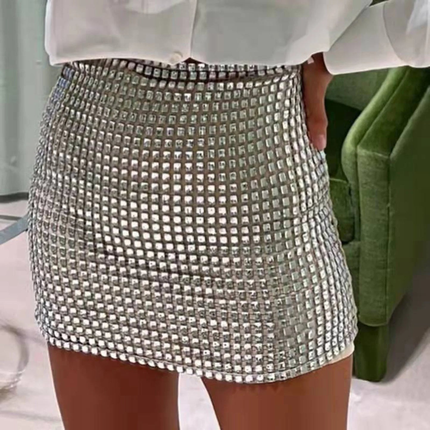 Diamond Patchwork Tight Sliver Nightclub Girls Party Fashion Skirt