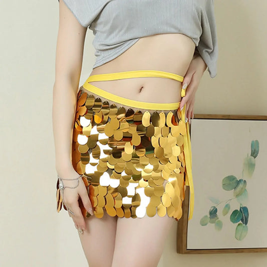 Gold Sequins Hollow Out Sparkling Night Club Birthday Party Bodycon Mini Fashion Skirt