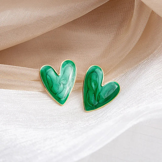 Green Big Heart-Shaped Beautiful Korean Glaze Piercing Fashion Earring