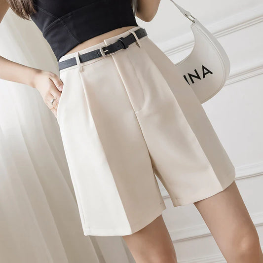 Solid Color High Waist Zipper Shorts