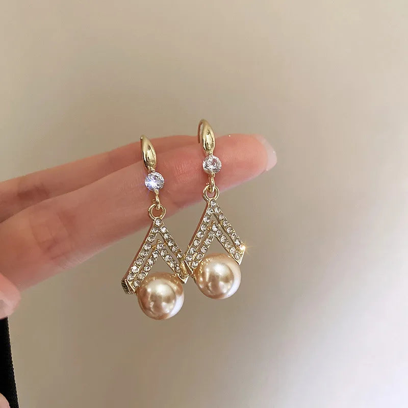 Wedding Korean Luxury Party Fashion Products Pearl Pierced Dangle Popular Earring