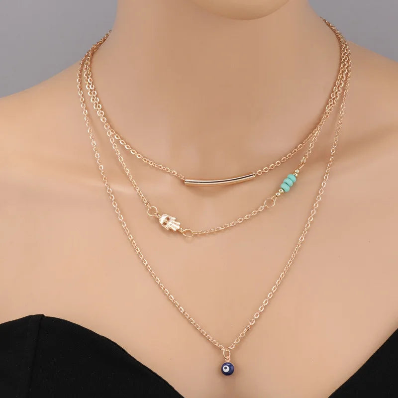 Fashion New Multilayer Blue Statement Women Jewelry Choker Girl Necklake