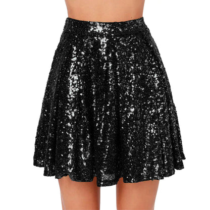 Sexy Sliver Gold Spring Ladies Mini Pleated Glitter Hot Night Club Fashion Skirt